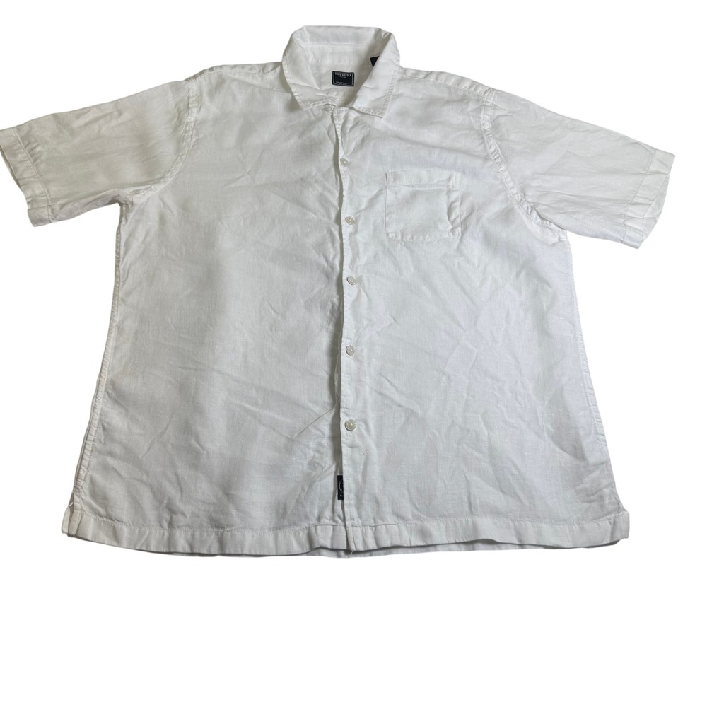 Todd Snyder Shirt XL White 100% Linen Short Sleeve Button Down Camp Collar Mens